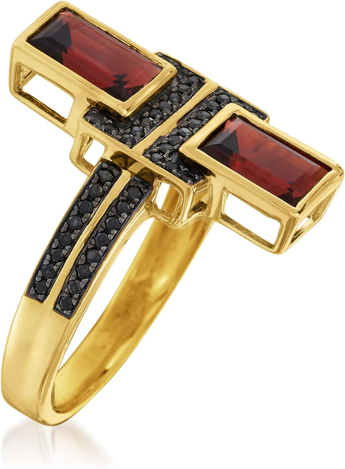 2.40 Ct. T.W. Garnet and .10 Ct. T.W. Black Spinel Ring in 18Kt Gold over Sterling