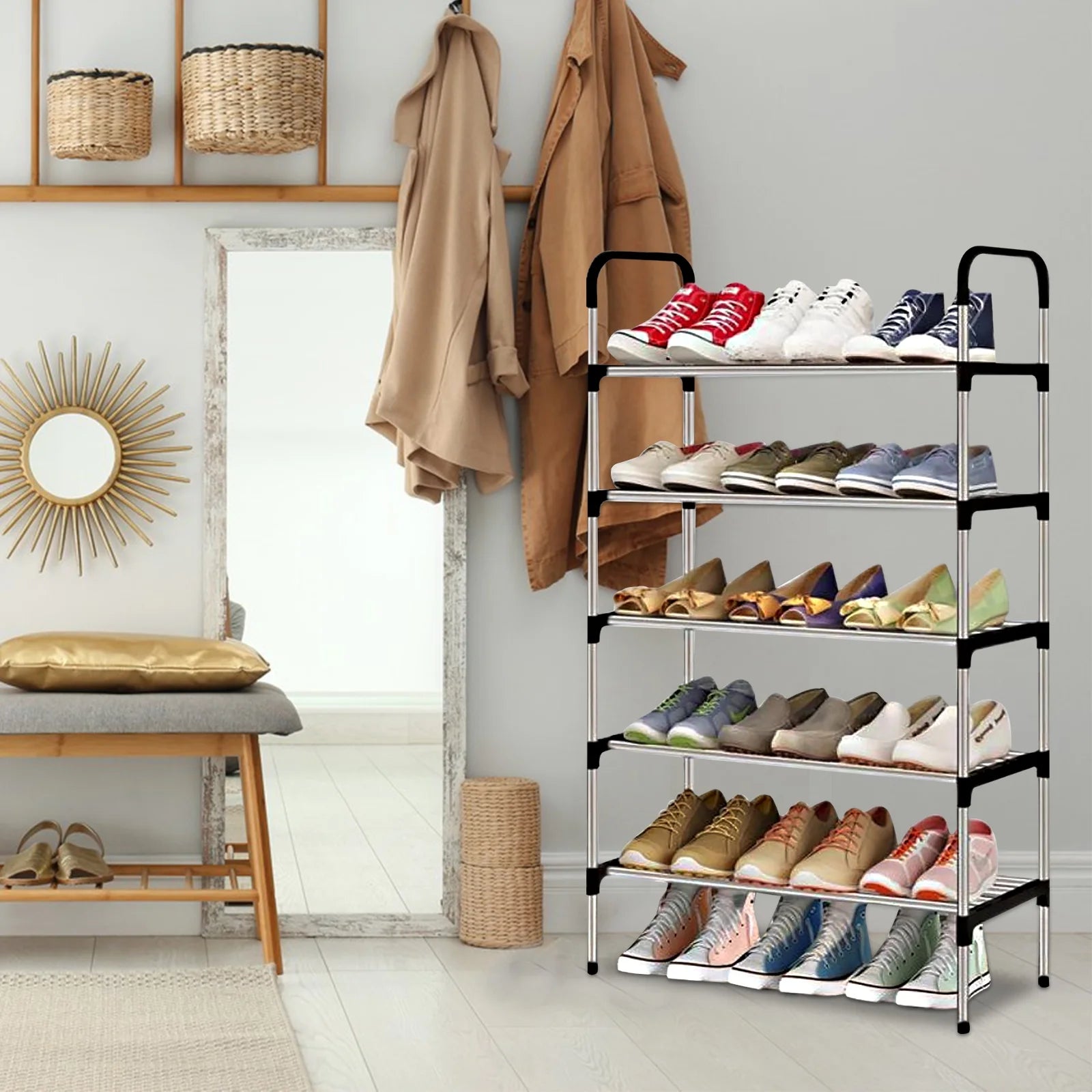 6 Tier Shoe Rack, 18 Pairs Shoes Storage Cabinet Organizer Shelf with Cover for Closet Entryway, Gray