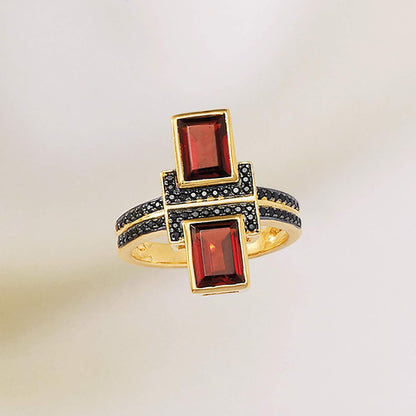 2.40 Ct. T.W. Garnet and .10 Ct. T.W. Black Spinel Ring in 18Kt Gold over Sterling