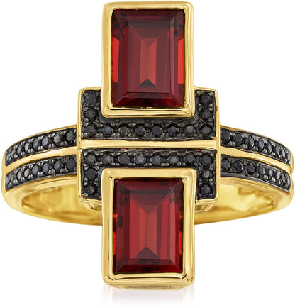 2.40 Ct. T.W. Garnet and .10 Ct. T.W. Black Spinel Ring in 18Kt Gold over Sterling