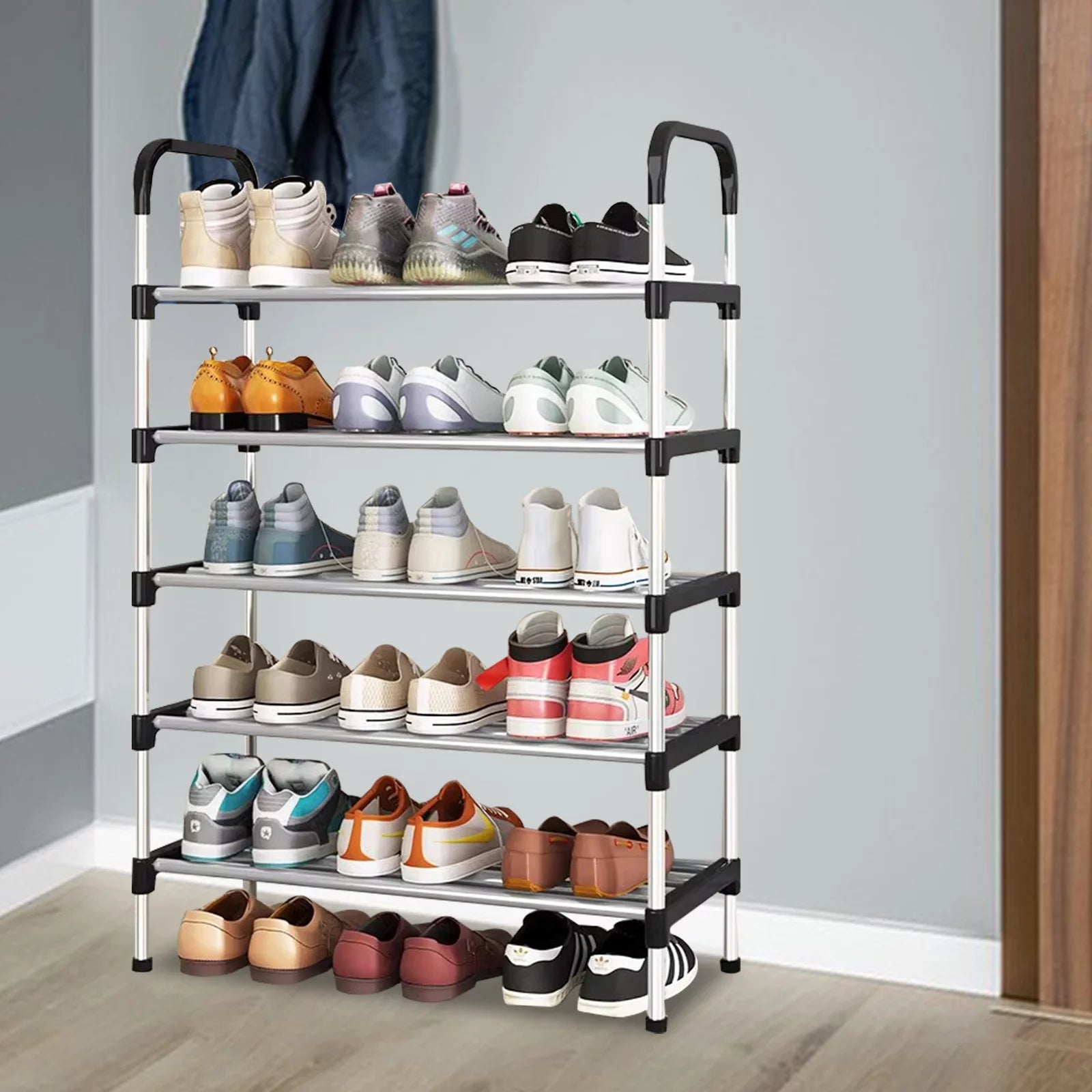 6 Tier Shoe Rack, 18 Pairs Shoes Storage Cabinet Organizer Shelf with Cover for Closet Entryway, Gray