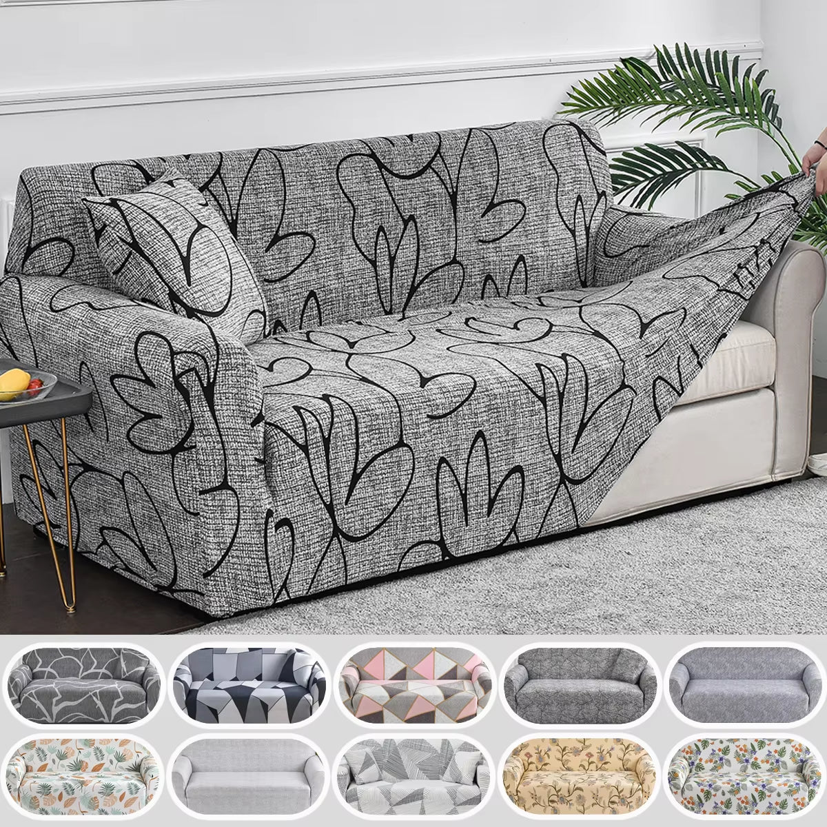 1Pc Flower Printed Elastic Sofa Cover Antidirty Spandex Sofa Cover Furniture Protector for Bedroom Office Living Room Home Decor