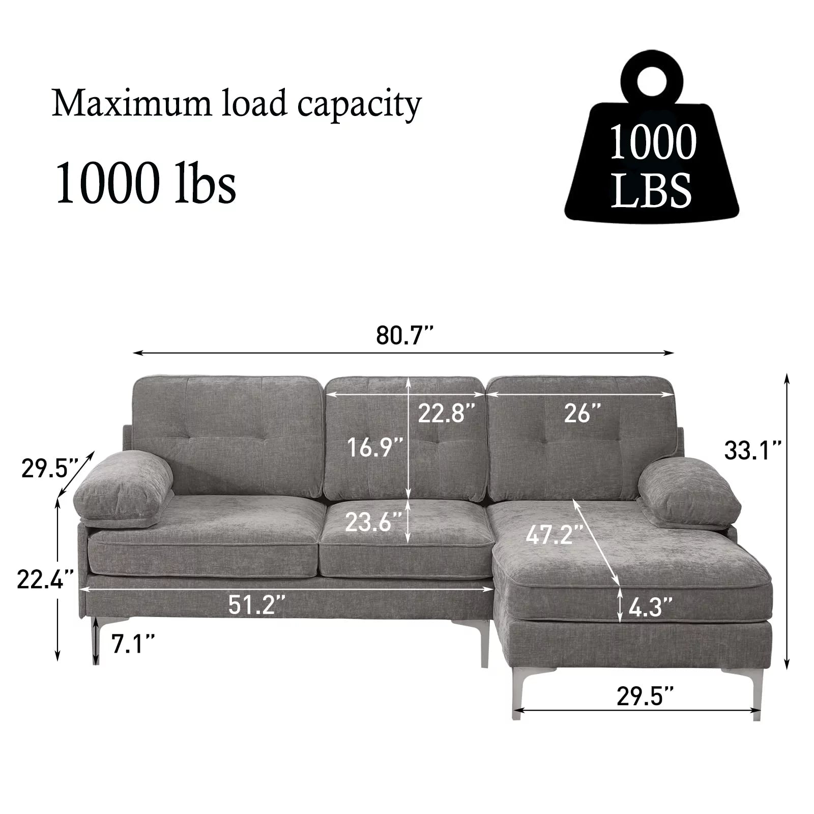 Convertible Sectional Sofa Couch, Convertible L Shaped Couch with Reversible Chaise, Sectional Couch for Small Space Apartment, 3 Seater, Grey