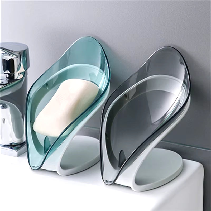 Suction Cup Soap Dish Box for Bathroom Shower Soap Holder with Drain Portable Leaf Shape Toilet Laundry Soap Rack Tray for Basin