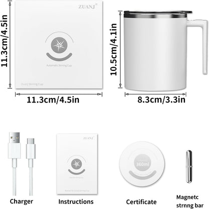 Rechargeable Self Stirring Mug, Self Stirring Coffee Mug Auto Magnetic Mug Magnetic Stirring Cup Rotating Home Office Travel Electric Stirring Mug Suitable for Coffee/Milk/Hot Chocolate