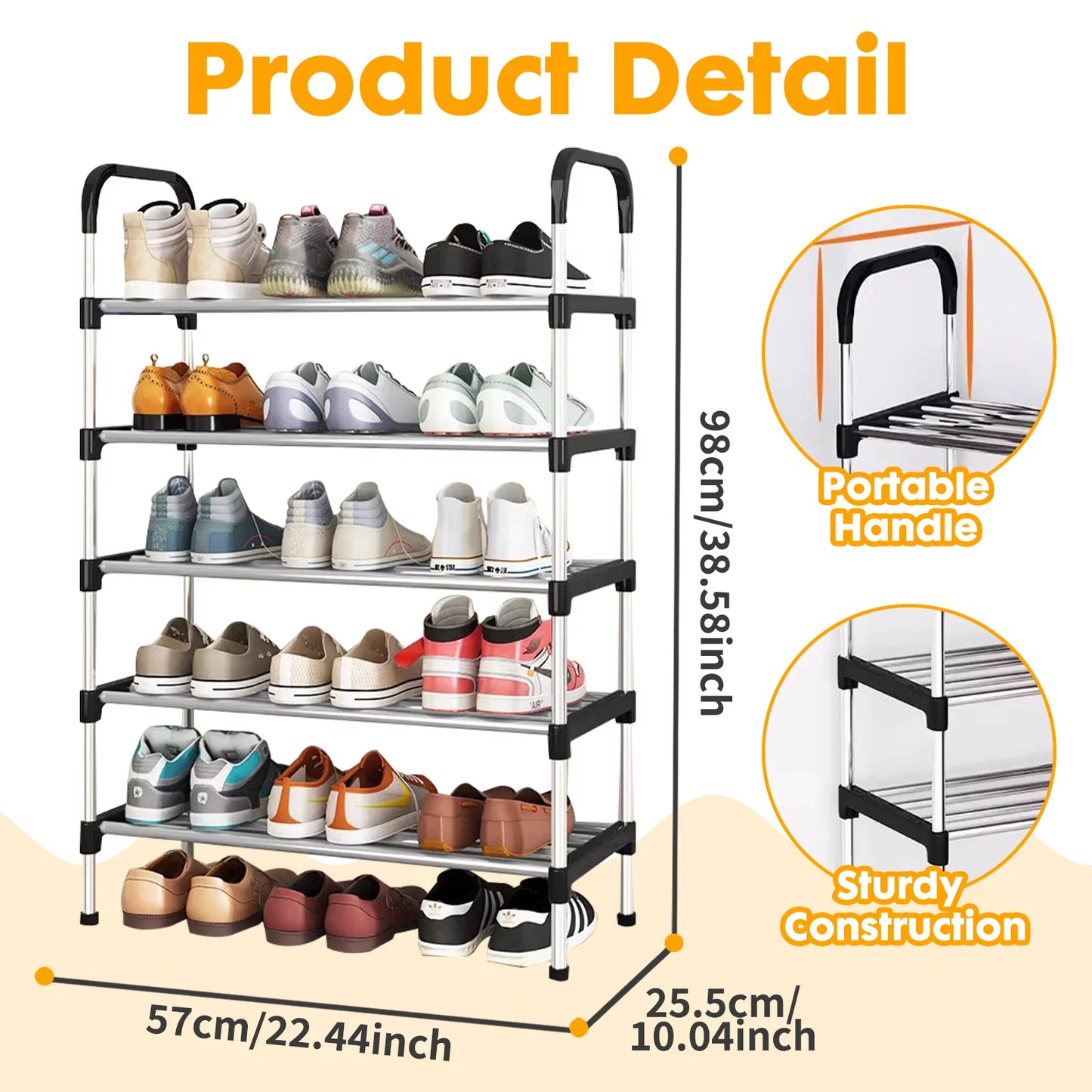 6 Tier Shoe Rack, 18 Pairs Shoes Storage Cabinet Organizer Shelf with Cover for Closet Entryway, Gray